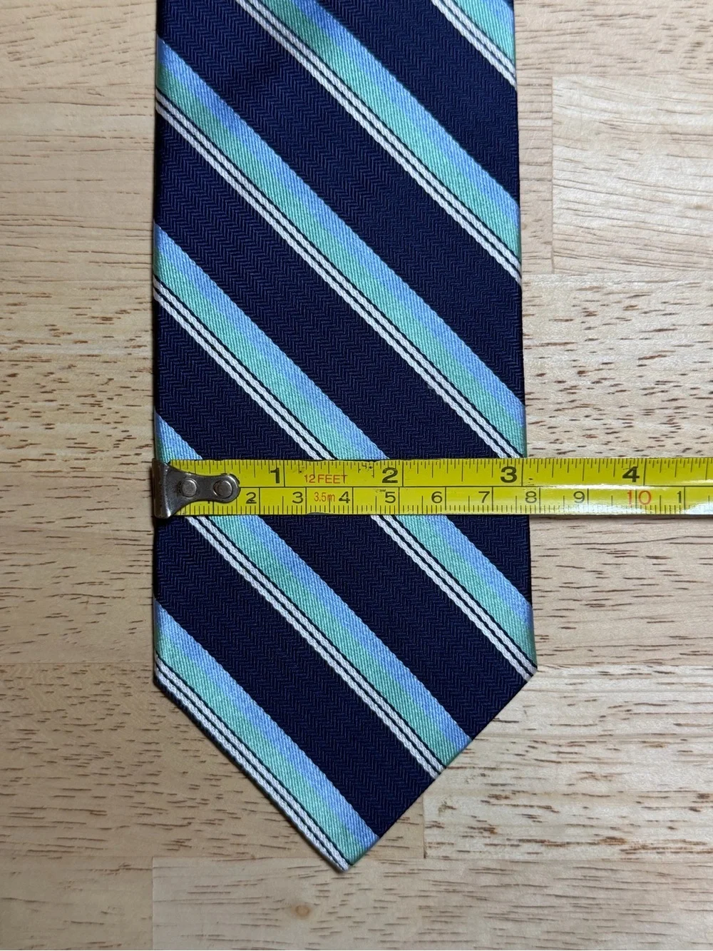 Brooks Brothers NEW Silk Navy Necktie Light Blue and Green Stripes Made In USA